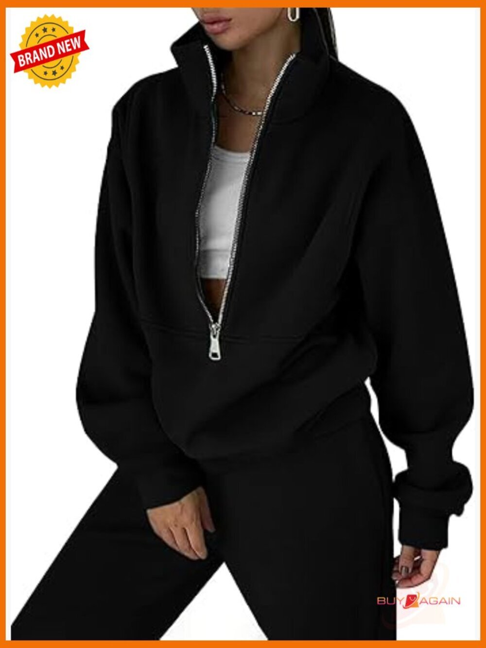 Half Zip Fleece Sweatshirt and Pant 2 Piece Joggers Set Tracksuit